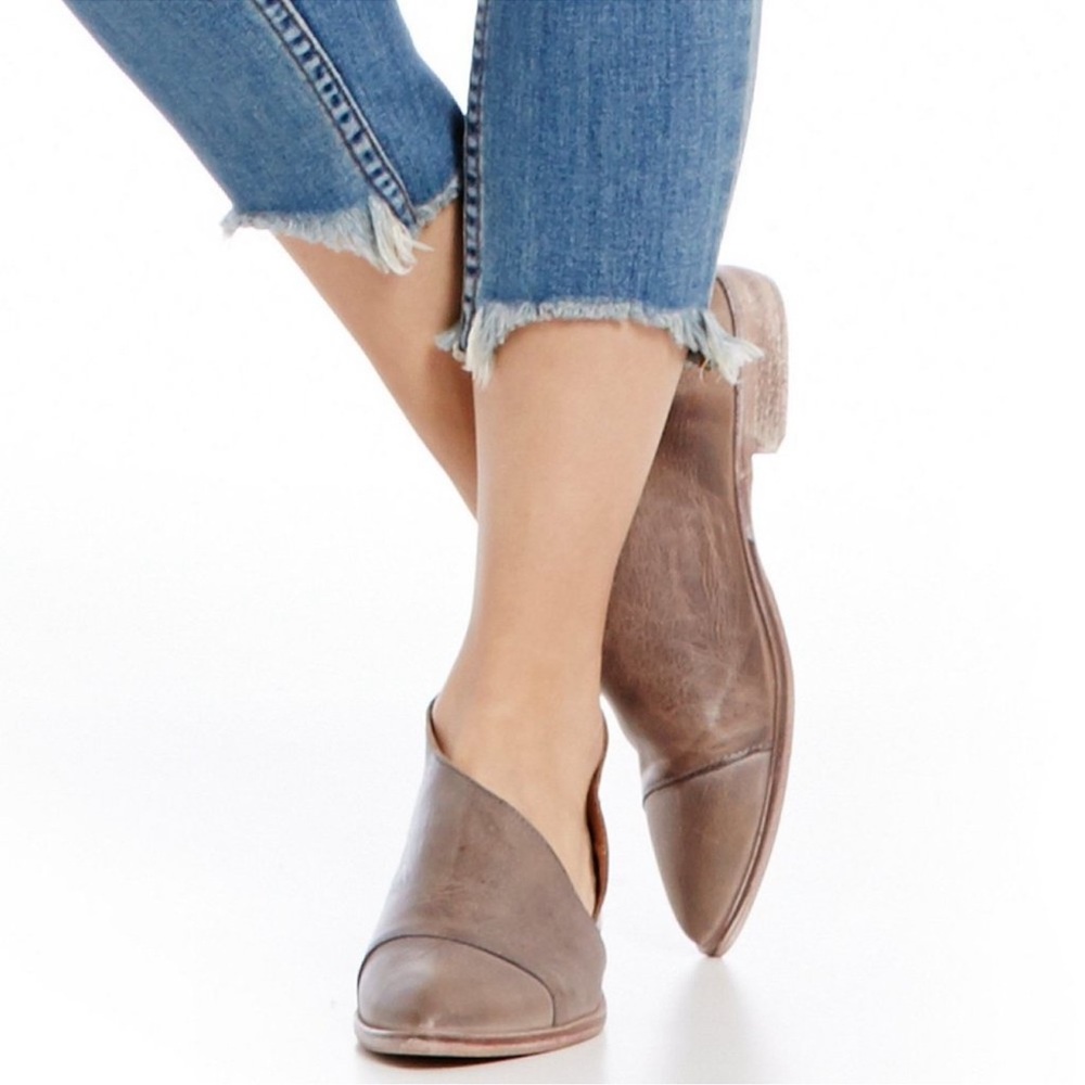 Free People Taupe Leather Slip-On Flats